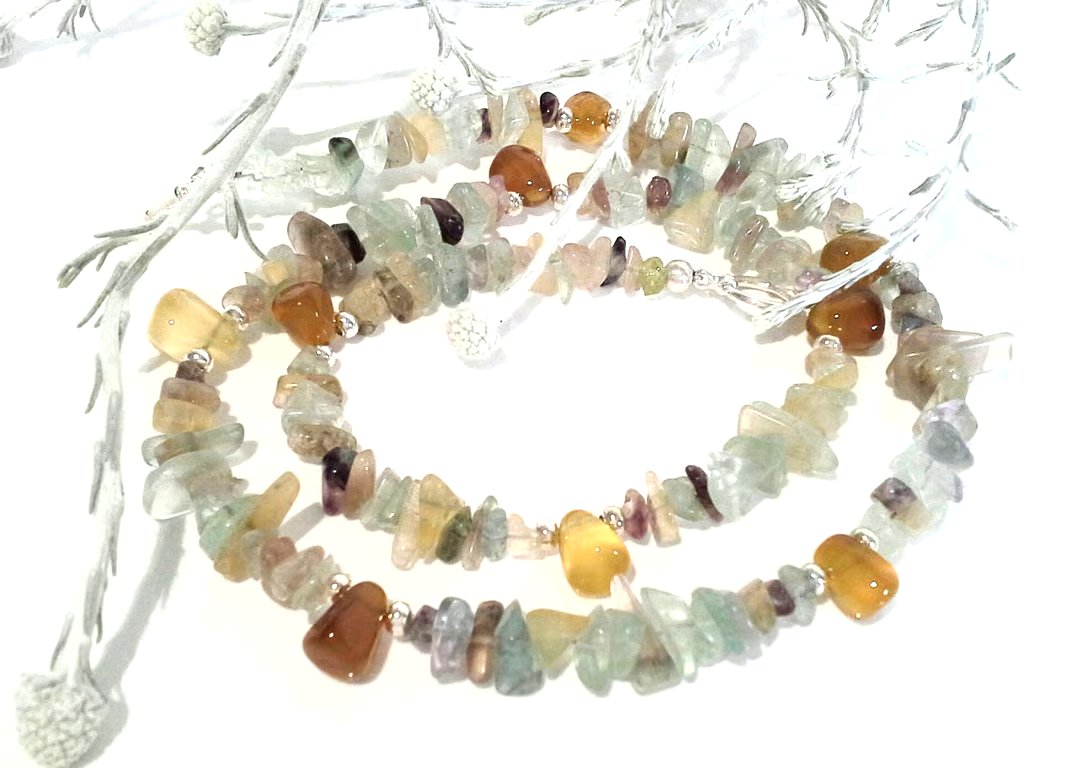 Rainbow Fluorite & Yellow Chalcedony Necklace