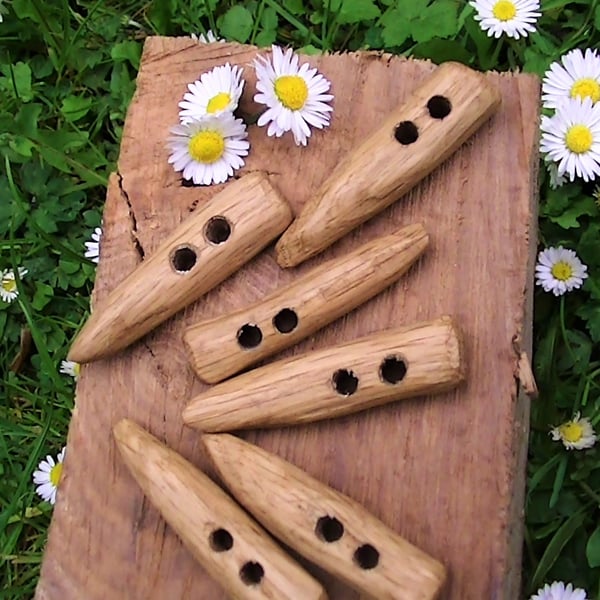 Half a dozen Light Oak Toggles - handcarved