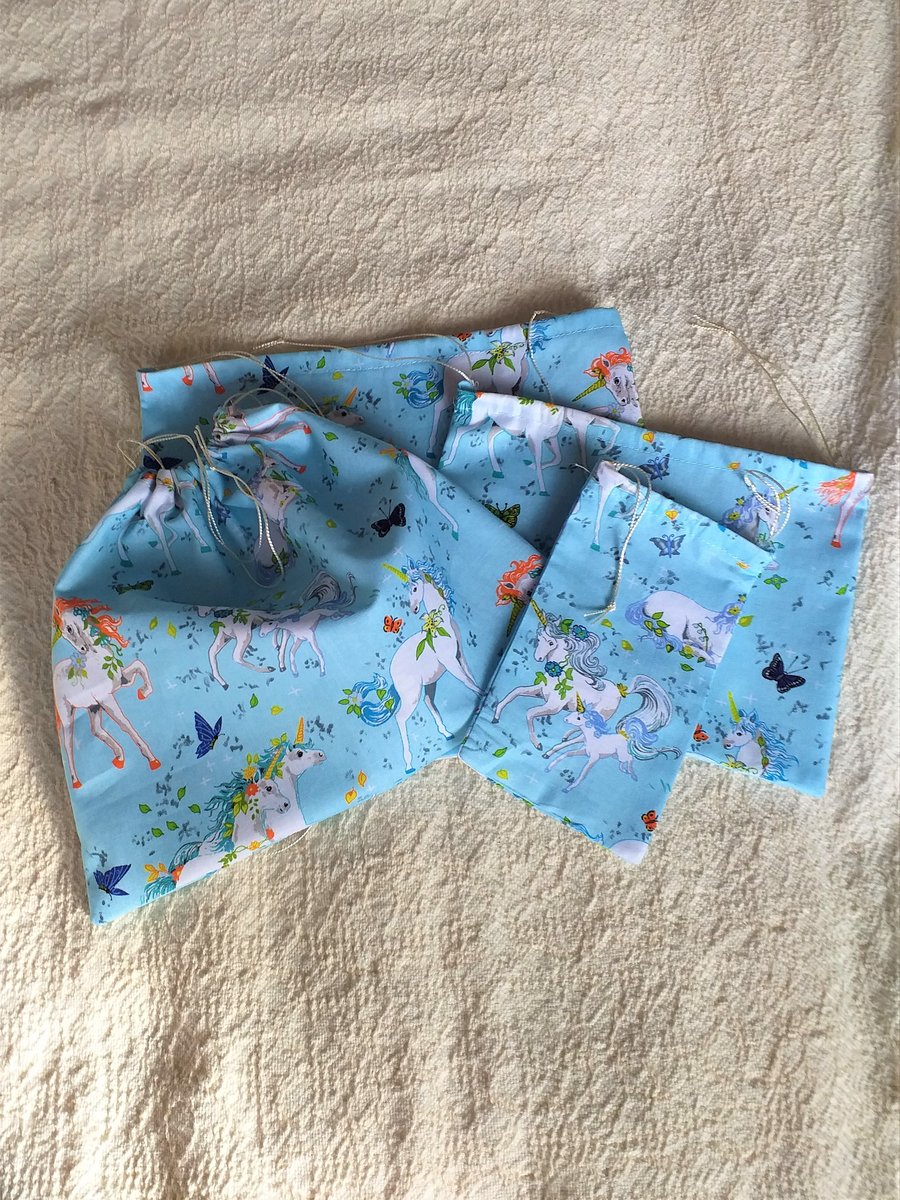 Pack of 4 Unicorn Drawstring Gift Bags