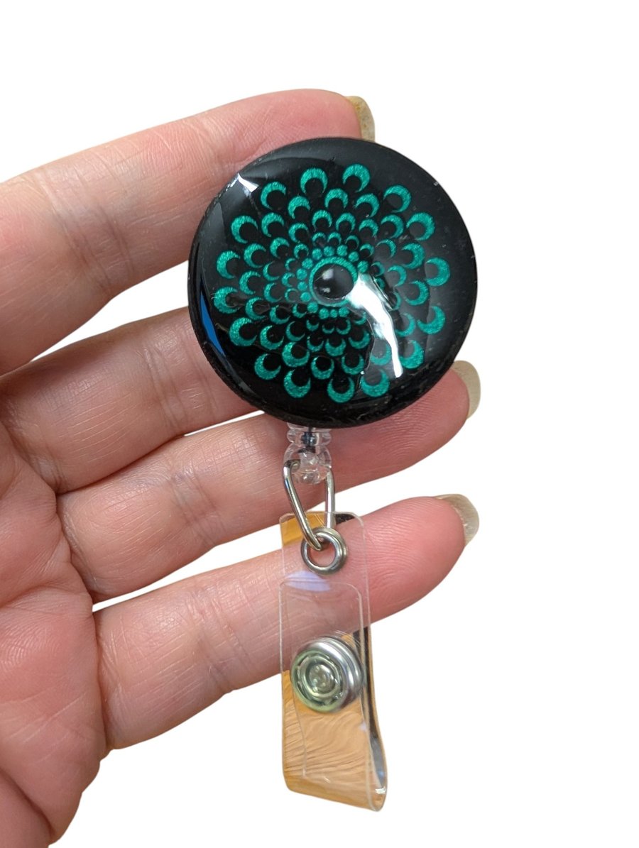 Hand painted mandala Badge Reel