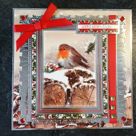 Christmas Card Xmas Robin Redbreast Warmest Winter Wishes 3D Luxury Handmade