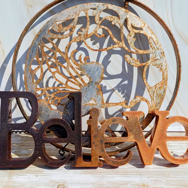 'Believe' Resin Ornament Sign In Brown and Copper. A Great Gift To Inspire.
