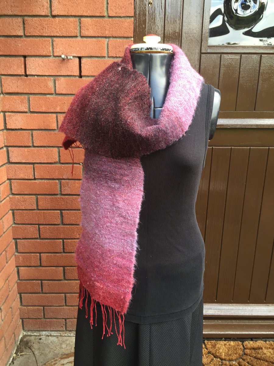 Mohair and Wool Mix Scarf - Red Sky