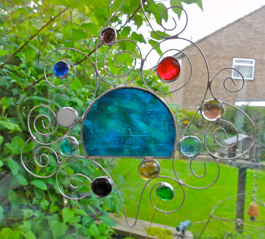 Stained Glass Garden Mobile - Turquoise