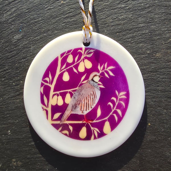 A Partridge in a Pear Tree Ceramic Hanging Bauble