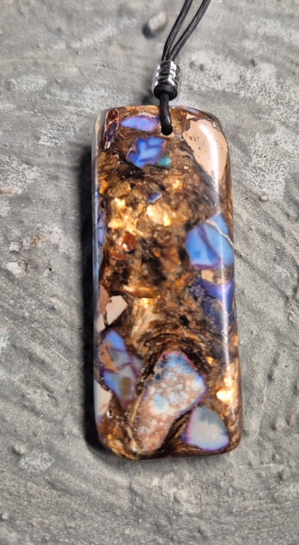 Purple Sea Sediment Jasper Gold Copper Oblong Pendant
