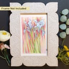 Blue Iris Flowers, small letterbox art gift, small drawing, floral artwork