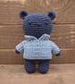 Navy blue Crocheted Bear in Custom Jumper, Handmade Keepsake Teddy