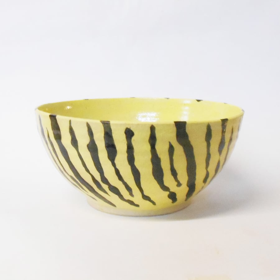 Bowl Yellow with Outer Black stripes glazed Ceramic.