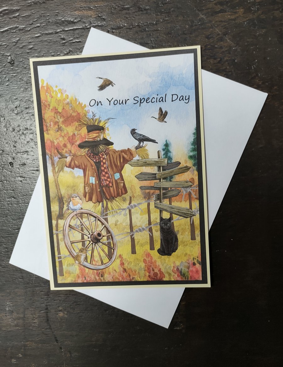Handmade Scarecrow Card, Birthday Card, Any Occasion, Male Card, Female Card