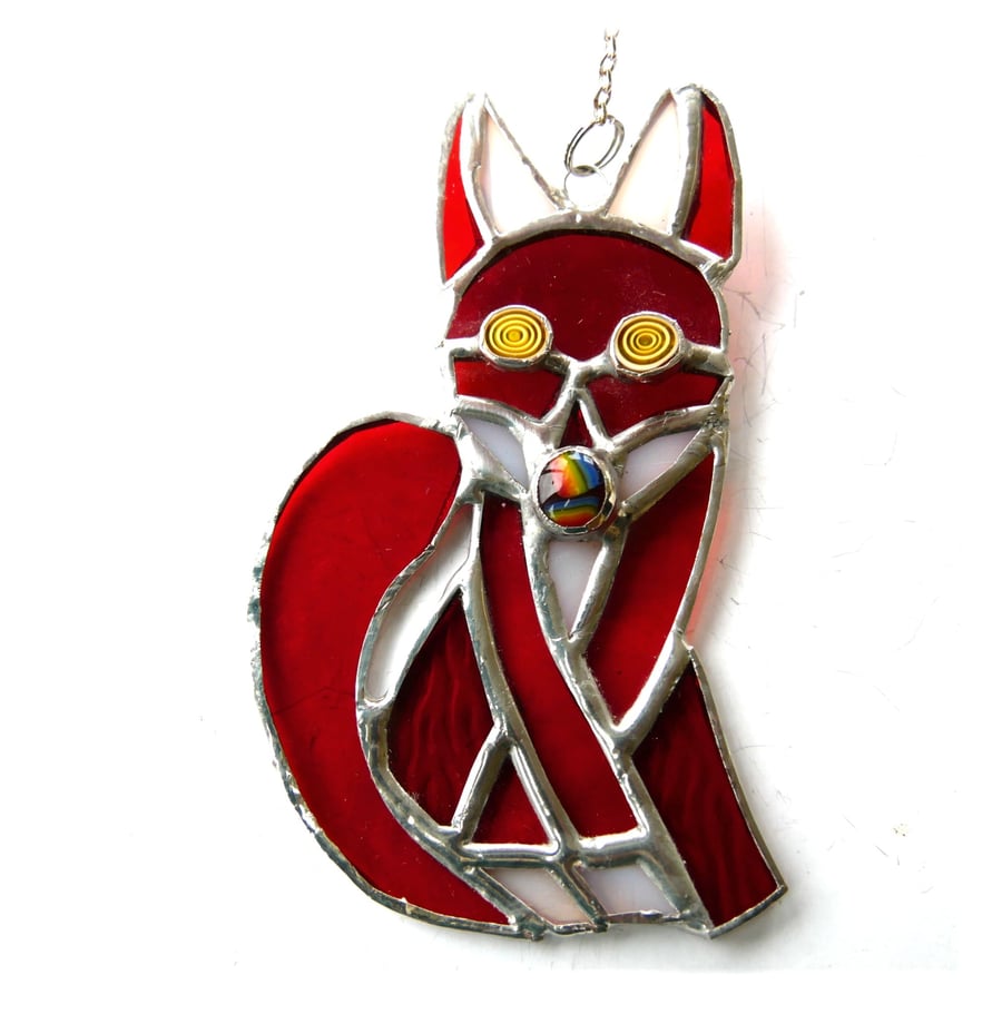Fox Suncatcher Stained Glass Funky Red Handmade Gift