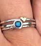 Enamel Stack Ring, rockpool ring, hammered silver stack ring, gold heart ring,  - Image 4