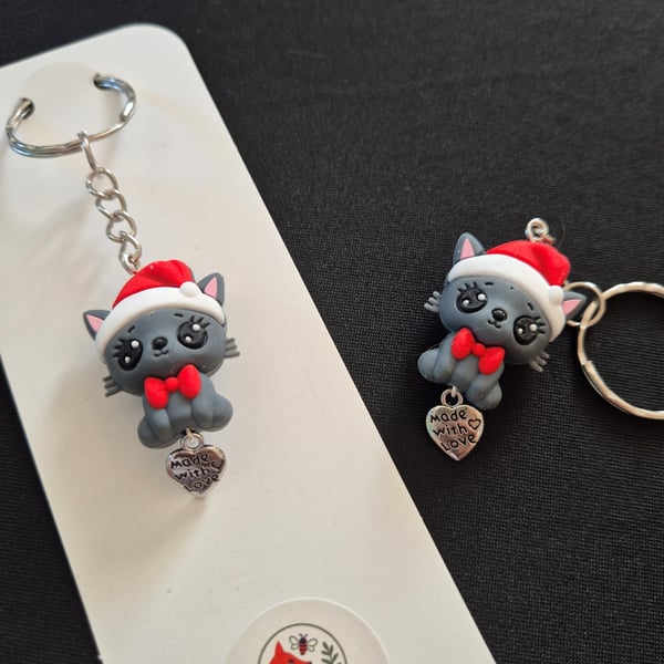 CUTE CHRISTMAS CAT KEYRING
