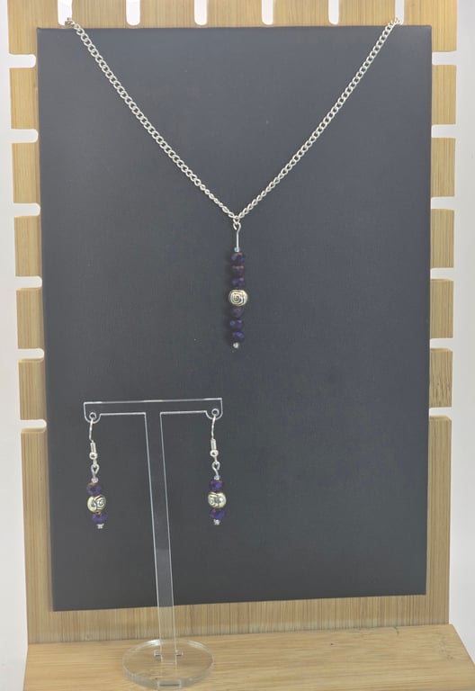 Purple Rose necklace and matching earrings set