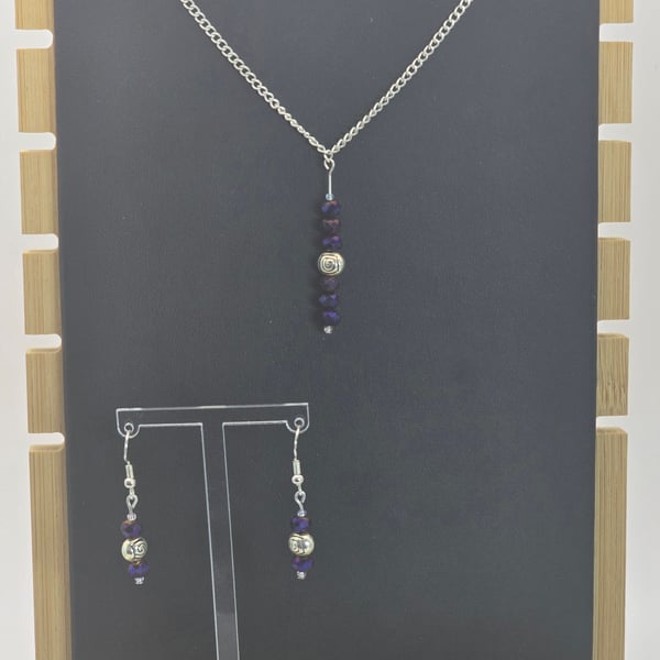 Purple Rose necklace and matching earrings set