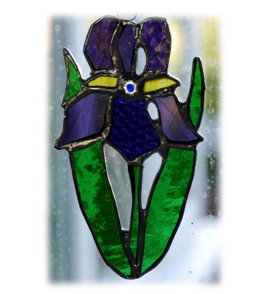 Iris Suncatcher Stained Glass Purple Flower 018 Folksy