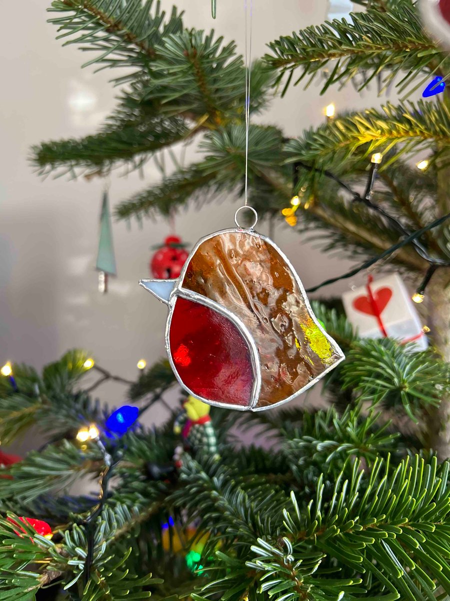 Red Robin stained glass Christmas