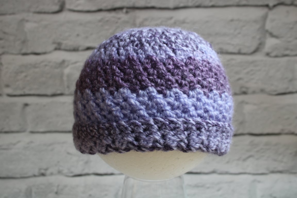 Baby Girl Beanie Hat - Shades of Purple - Super Soft Baby Hat - 6-12 Months