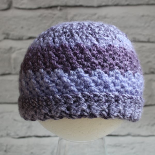 Baby Girl Beanie Hat - Shades of Purple - Super Soft Baby Hat - 6-12 Months