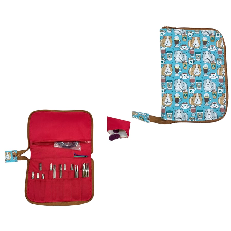 Interchangeable knitting needle case, fully zip around knit pro case, 