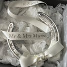 Personalised Lucky Horseshoe Ivory Satin Bow, Good Luck Keepsake