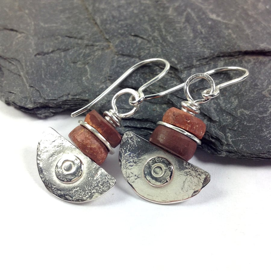 Silver and bauxite Ulu blade earrings