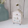 Wooden Beehive With Little Clay Bee 'Bee Happy'