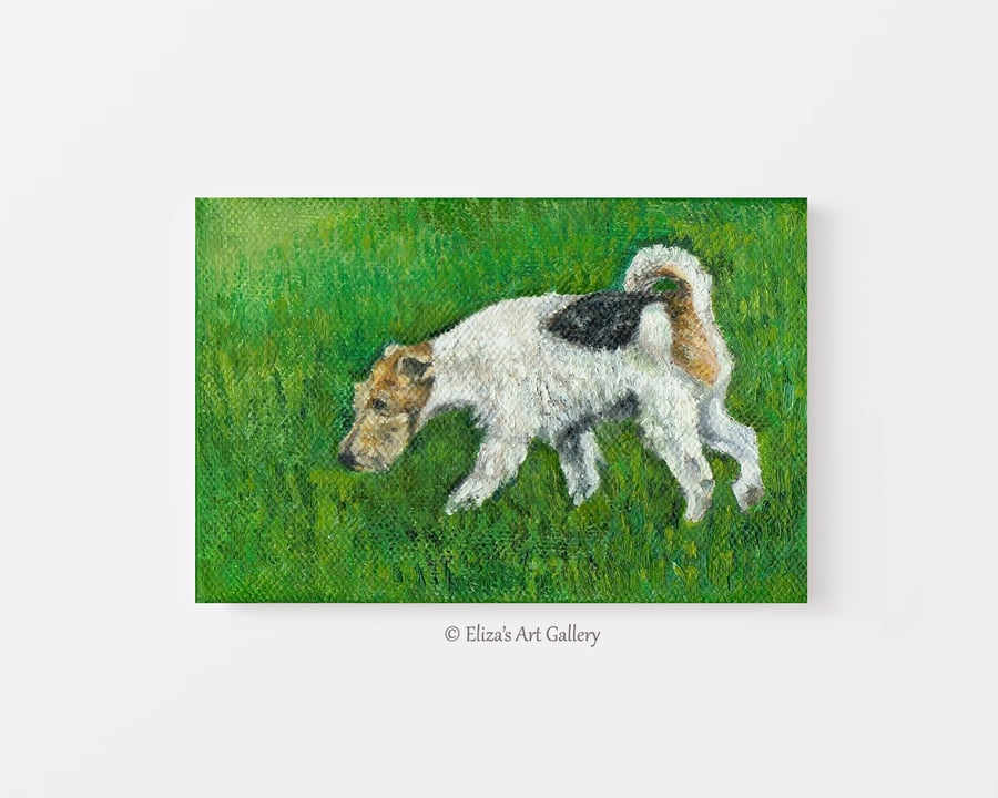 Original Wire Fox Terrier Dog Art Oil Painting