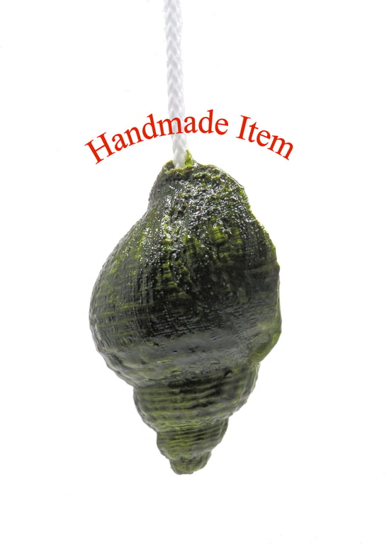 OOAK Nautical-themed light pull handle from whelk sea shell painted green-gold