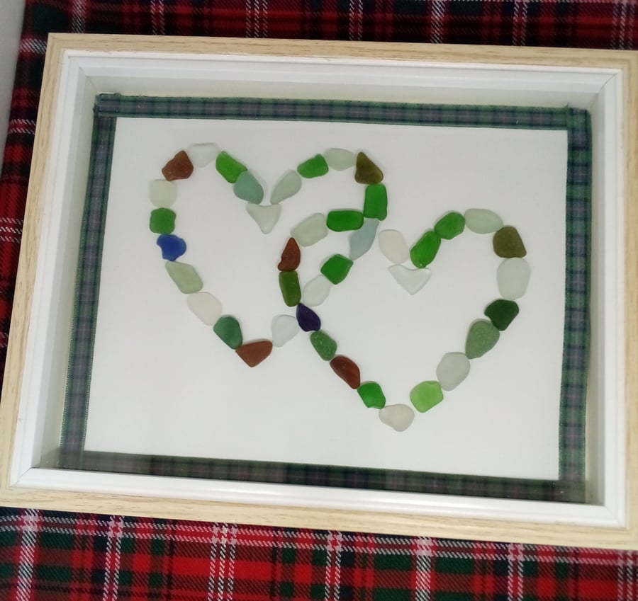 Interlinking Love heart picture in Scottish sea glass