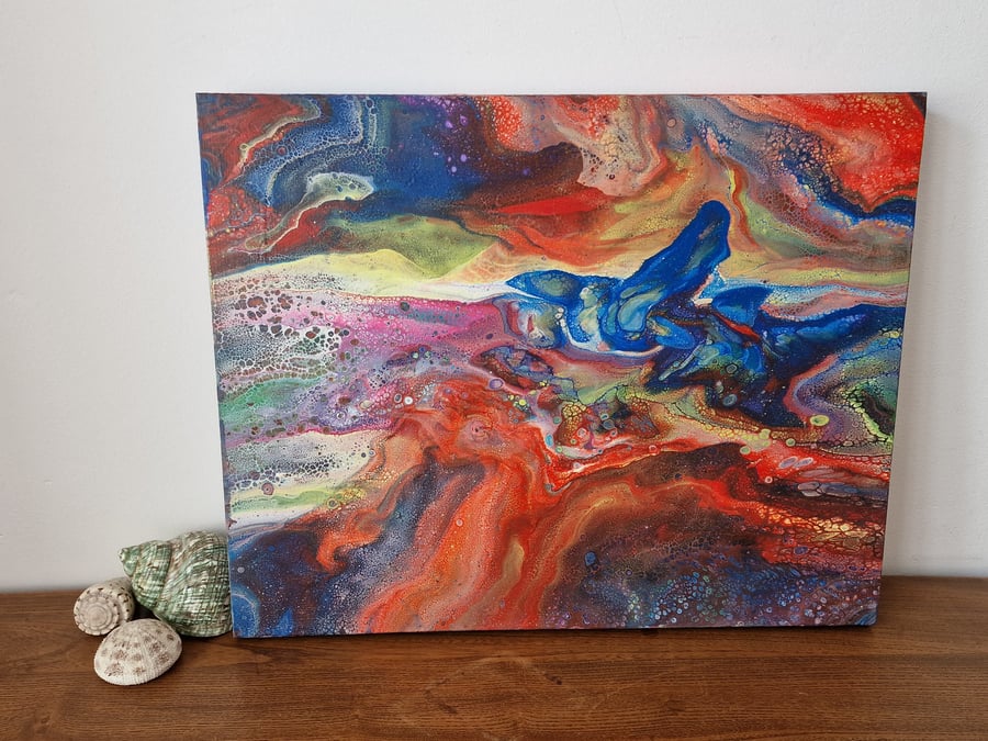 50cm x 40cm acrylic pour painting on recycled canvas