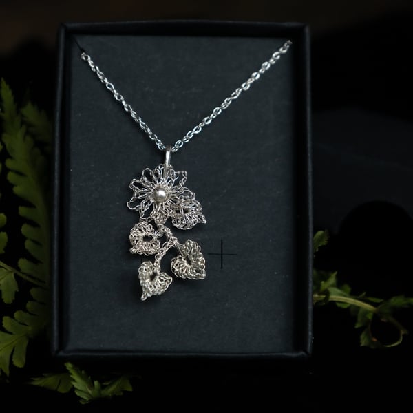 Dancing Sunflower Eco .999 Silver Lace Crochet Necklace 