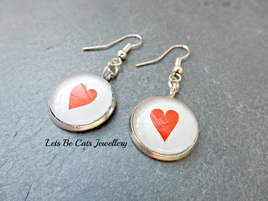 Upcycled red heart playing card jewellery, love, romance, 
