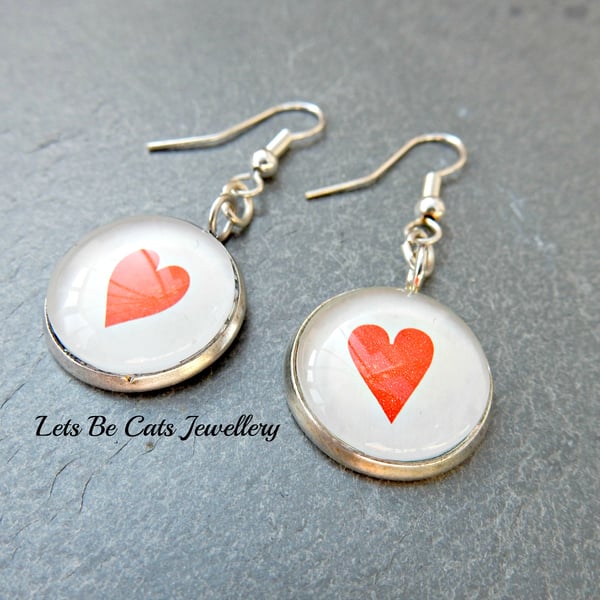 Upcycled red heart playing card jewellery, love, romance, 