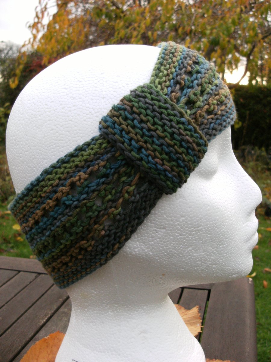 Hand-dyed & Knit Cotton Lacy Headband with looped band