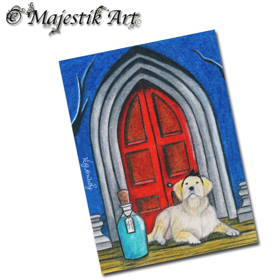 Archival ACEO Golden Retriever Alice in Wonderland Print 'Alice' By V Kenworthy