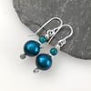 Silver bright blue pearl and apatite earrings