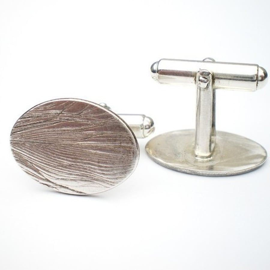 Feather Imprint Silver Cufflinks