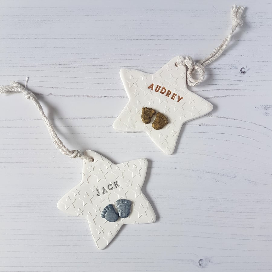 Personalised baby feet Star Hanging decoration