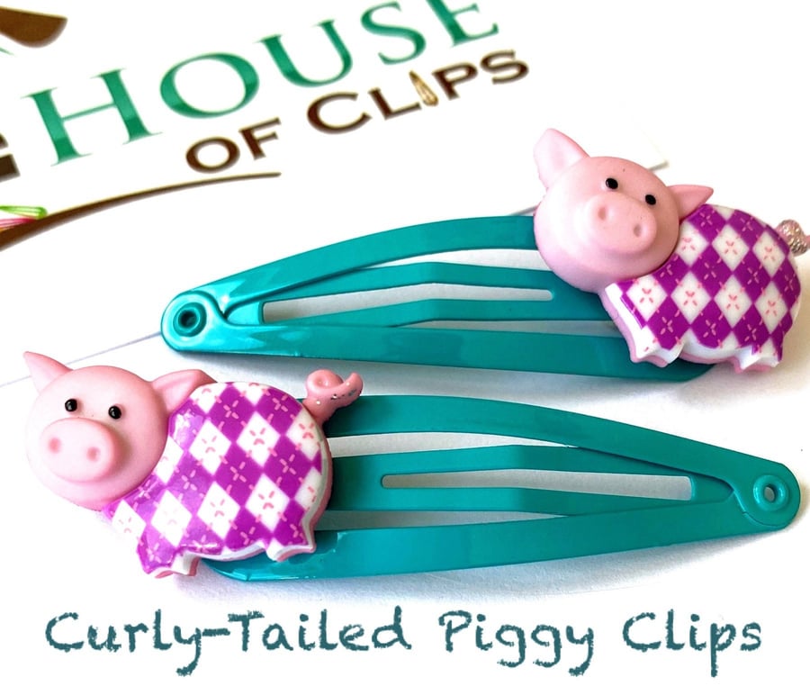 Curly Tailed Piggy Hair Clips x2 - Pig hair clips - Farm Life Gift- Non Slip Hai