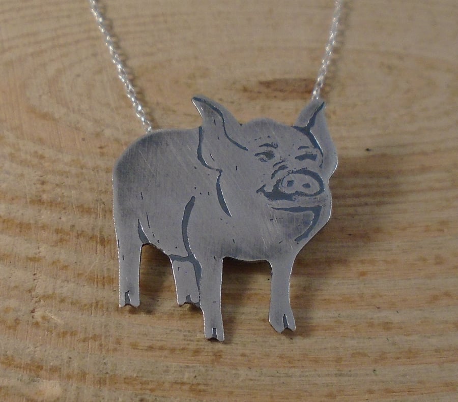 Sterling Silver Pig Necklace