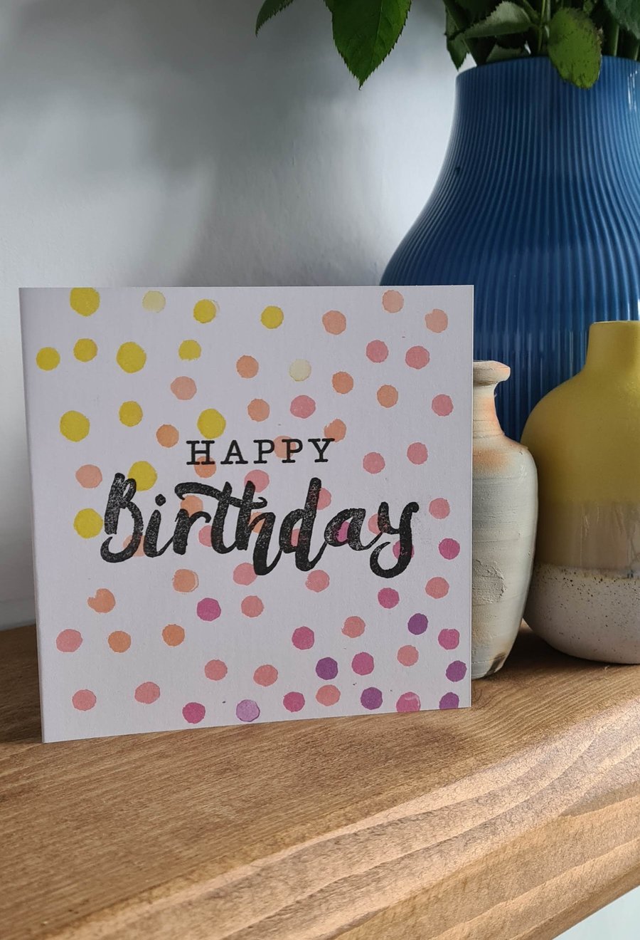 Spotty colourful birthday card 2 colour choices handprinted