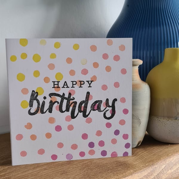 Spotty colourful birthday card 2 colour choices handprinted