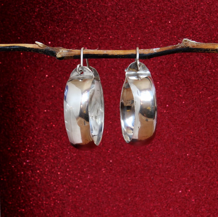 Curved Hoop Statement Silver Earrings
