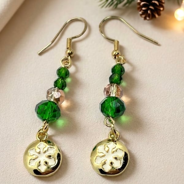 Handmade Gold Snowflake Festive Earrings