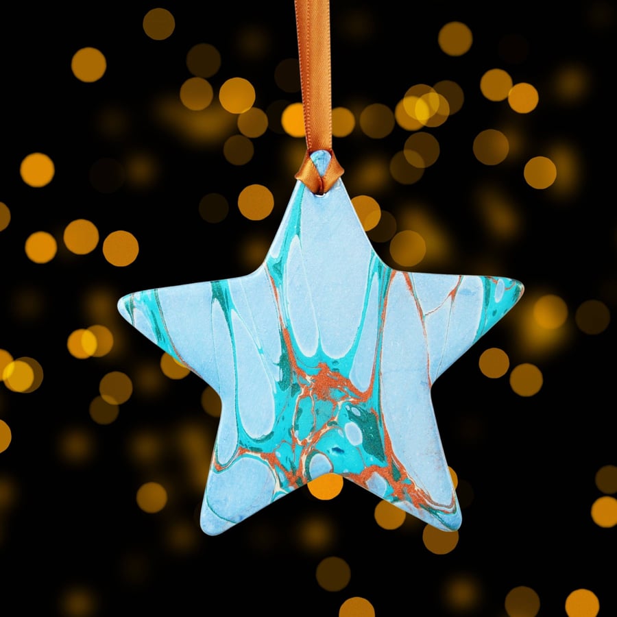 Large 10cm ceramic star marbled decoration seconds sunday
