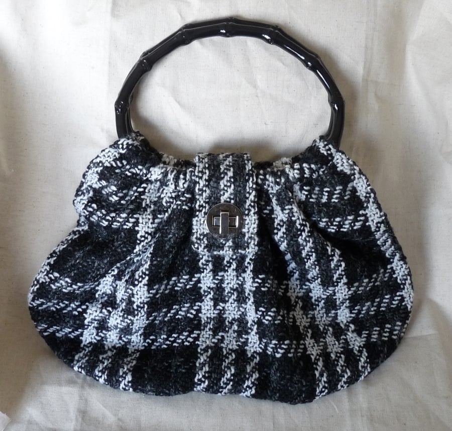 Contemporary Black and White Check Tweed Handbag