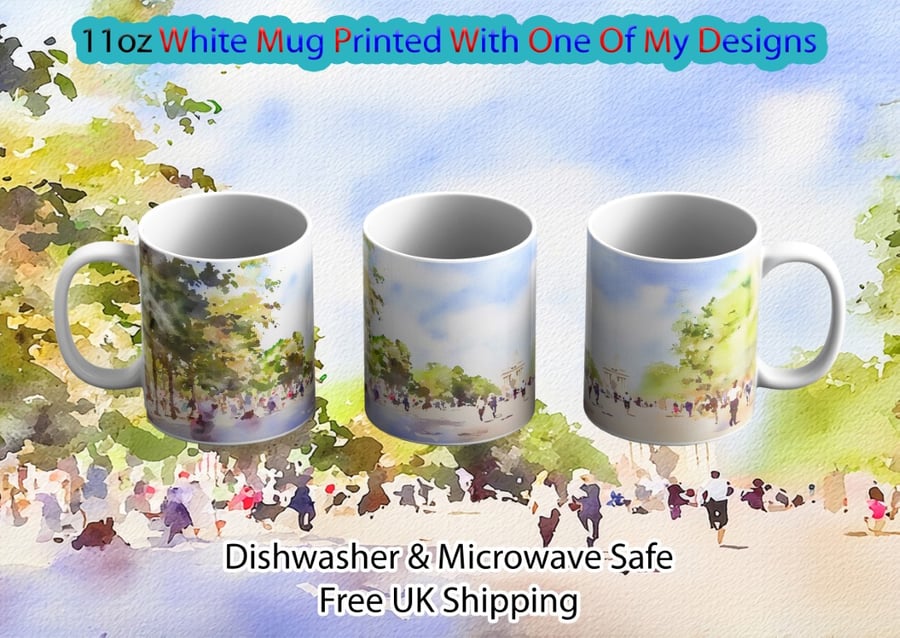 Champs-Elysees Stroll Mug, 11oz Paris Watercolor Coffee Cup