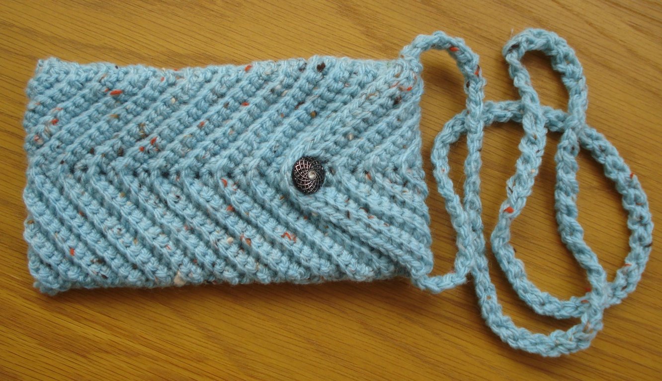 Crochet Phone Cosy Bag Pouch With Sparkly Button Closure (J187)