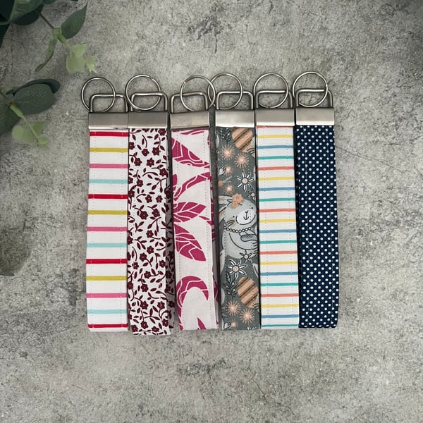 Key Fob Wristlet, Key Chain, Fabric Lanyard, Key Ring, Bag Strap Various Colours